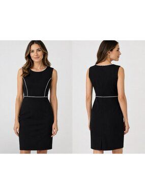 Kasper Separates Dress 12 Black White Piping Polyester Career Church Sleeveless